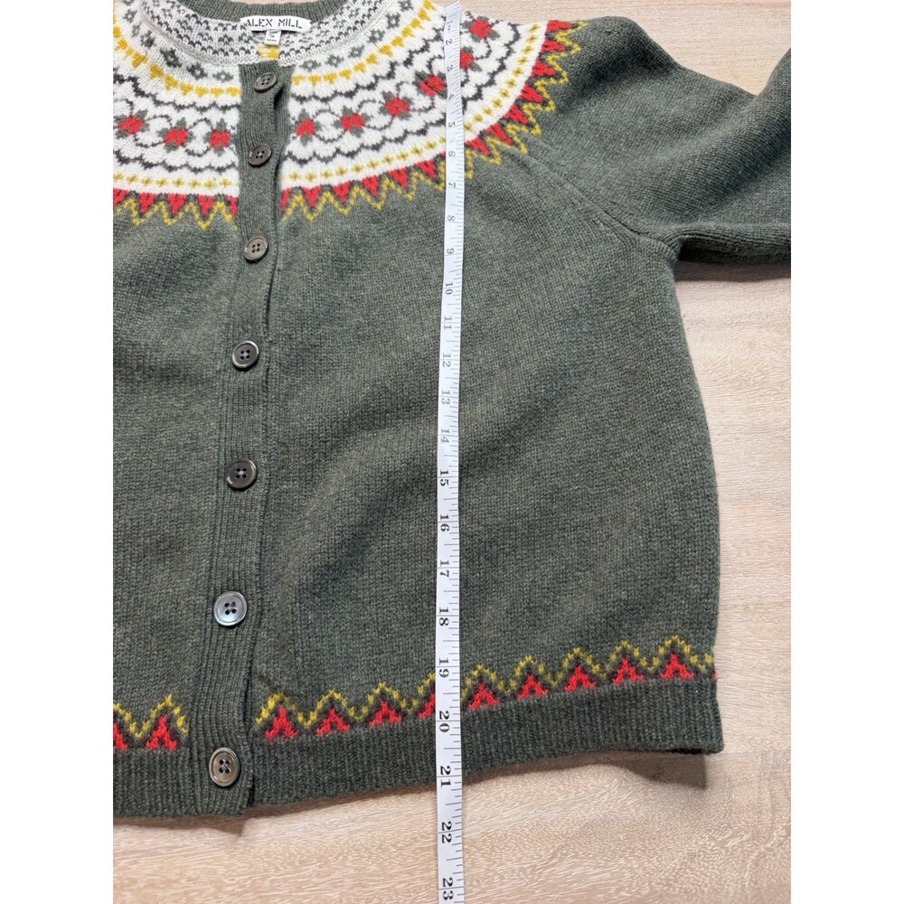 Alex Mill Hilde Fair Isle Cardigan Sweater in Thyme Multi Green Size Medium - Picture 5 of 8